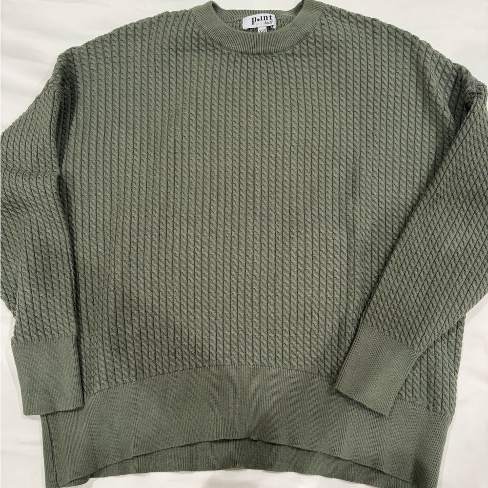 Point Olive Green Cable Knit Sweater - Picture 2 of 3